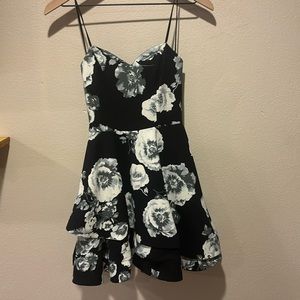 Black floral formal strapless dress